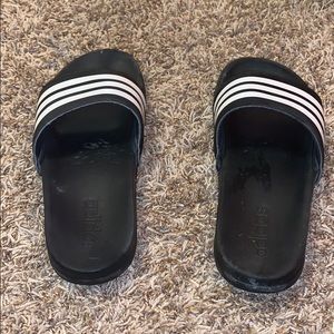 White striped adidas slides